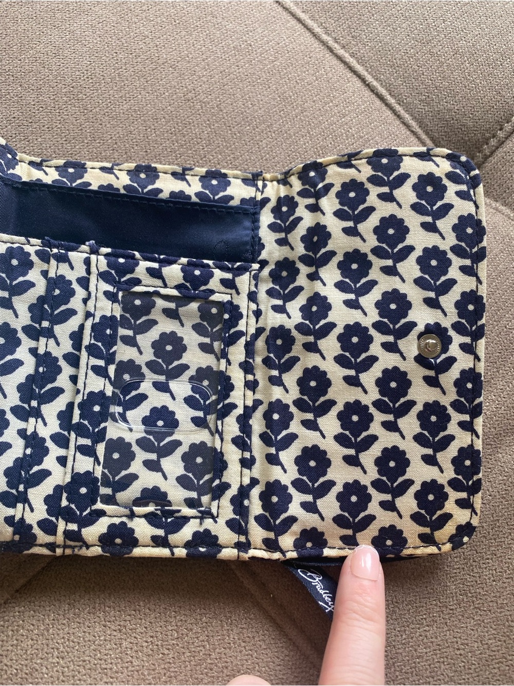 Vera Bradley Navy and White Quilted Floral Trifold Wallet - Picture 5 of 5